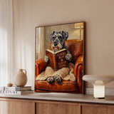 "Evening Read" - Schnauzer Vertical Framed Canvas - Dog Lover Wall Art