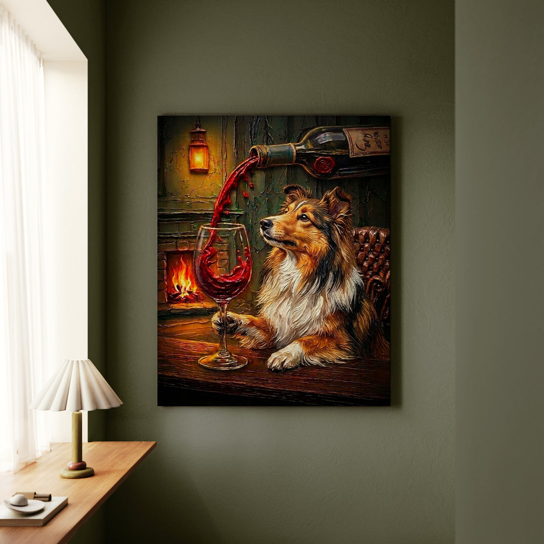 Shetland Sheepdog Wine & Woof Canvas