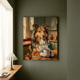 "Before Coffee" - Shetland Sheepdog Vertical Canvas - Dog Lover Wall Art