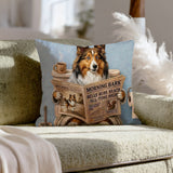 "Morning Business" - Shetland Sheepdog Throw Pillow - Dog Lover Home Decor