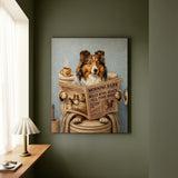 "Morning Business" - Shetland Sheepdog Vertical Canvas - Dog Lover Wall Art