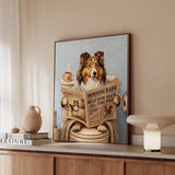 "Morning Business" - Shetland Sheepdog Vertical Framed Canvas - Dog Lover Wall Art