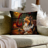 "Wine & Woof" - Shetland Sheepdog Throw Pillow - Dog Lover Home Decor