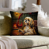 "Wine & Woof" - Shih Tzu Throw Pillow - Dog Lover Home Decor