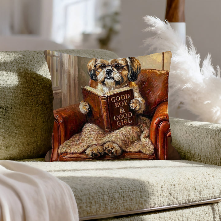 "Evening Read" - Shih Tzu Throw Pillow - Dog Lover Home Decor