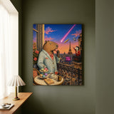 "What a View" - Capybara Vertical Canvas - Dark Burnout Humor Wall Art