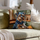 "Before Coffee" - Yorkie Pillow Cover - Dog Lover Home Decor