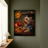 "Wine & Woof" - Yorkie Vertical Canvas - Dog Lover Wall Art