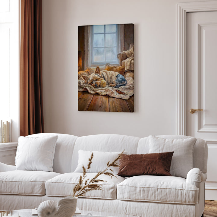 "Calm Memories" - Yorkie Vertical Canvas - Dog Lover Wall Art